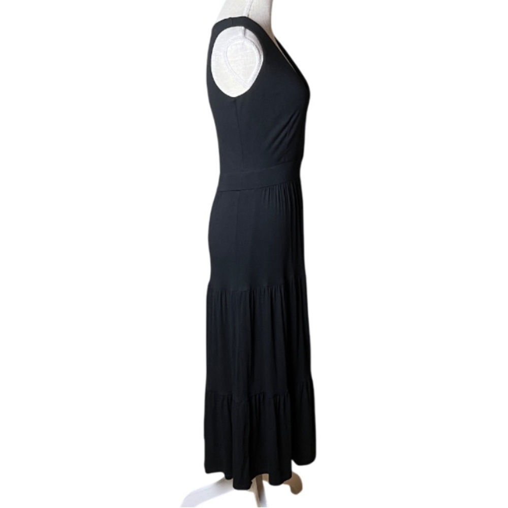 Boden Black Nicole Jersey V-Neck Tiered Midi Dress Size 4R - Picture 3 of 10